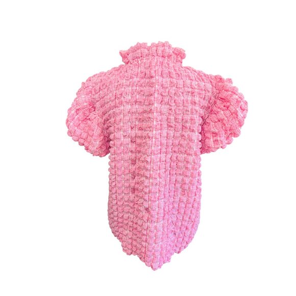 THML Womens Pink Smocked Bubble Poof Sleeve Top S Princess Cottage Core Prairie - Picture 2 of 10